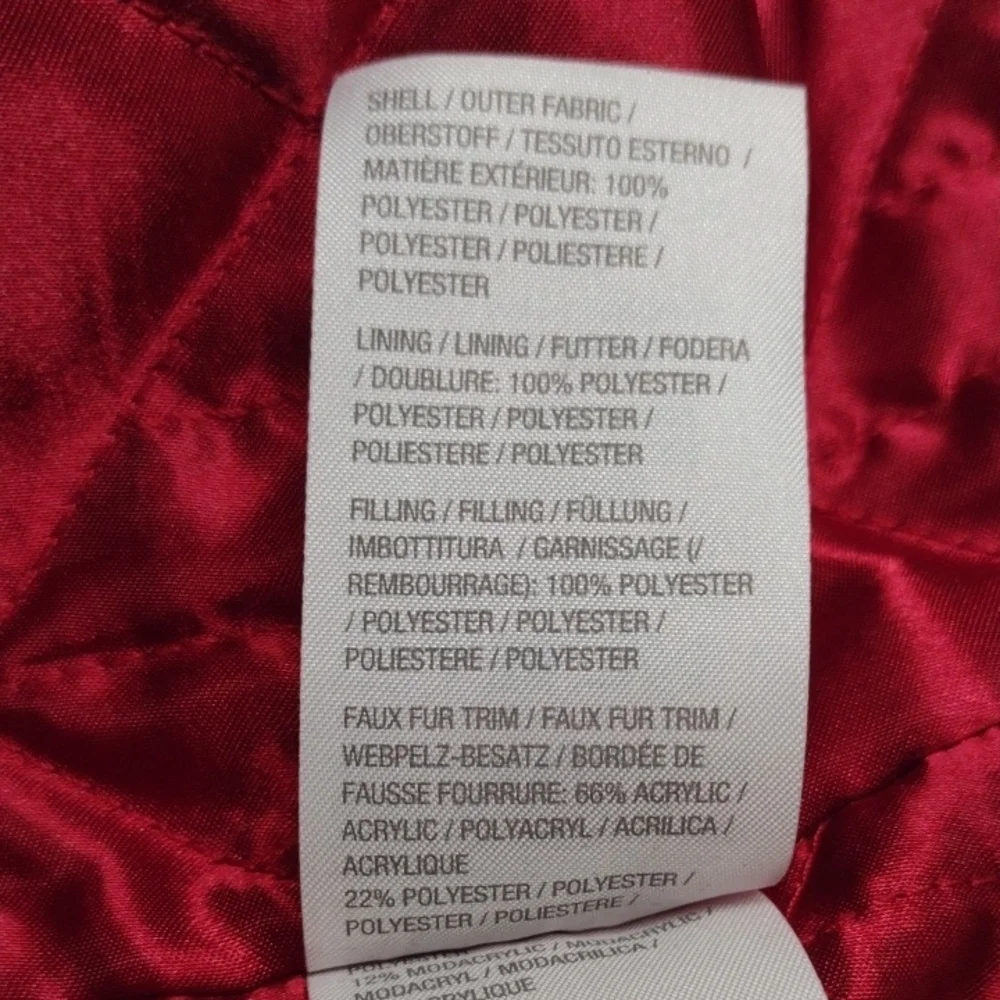 Dennis Basso Red Hooded Puffer Coat with Fur Trim - Picture 14 of 16